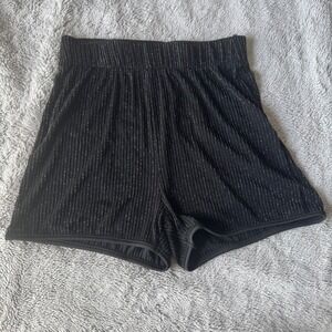 Shein Black Metallic Silver Pinstripe Glitter High Waist Shorts Size S 4